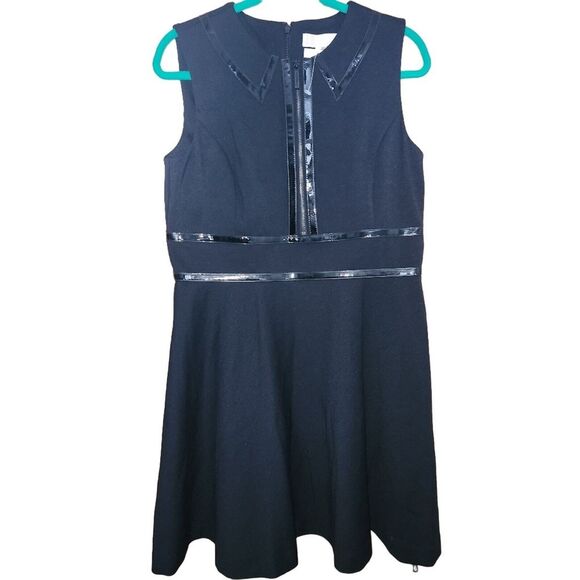 Michael Michael Kors NWT Black‎ Sleeveless Faux Trim Collard Dress Size 12P - Picture 1 of 9